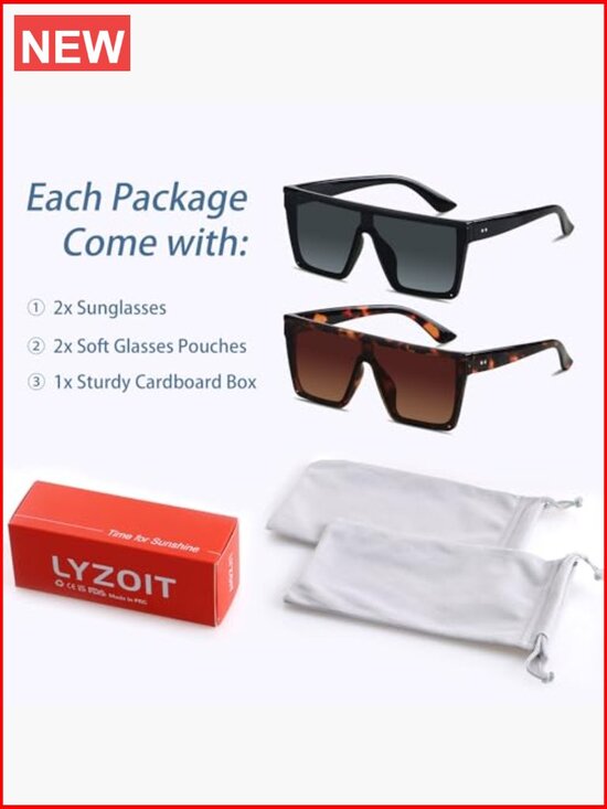 Oversized Flat Top Shield Sunglasses UV Protection For Women Men main image 4